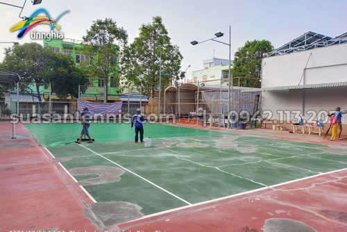 Tín Nghĩa sửa sân tennis điện lực ở Cao Lãnh   Đồng Tháp 2