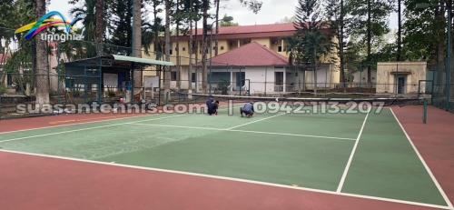 Sửa chữa và sơn lại 2 lớp sơn Nova sports cho 1 sân tennis uỷ ban Phước Long   Bình Phước 2