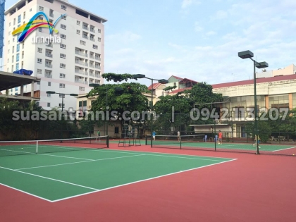 Tín Nghĩa làm mới lại hàng rào và sơn 3 lớp sơn Nova sports cho 02 sân tennis Cục cơ yếu Đảng