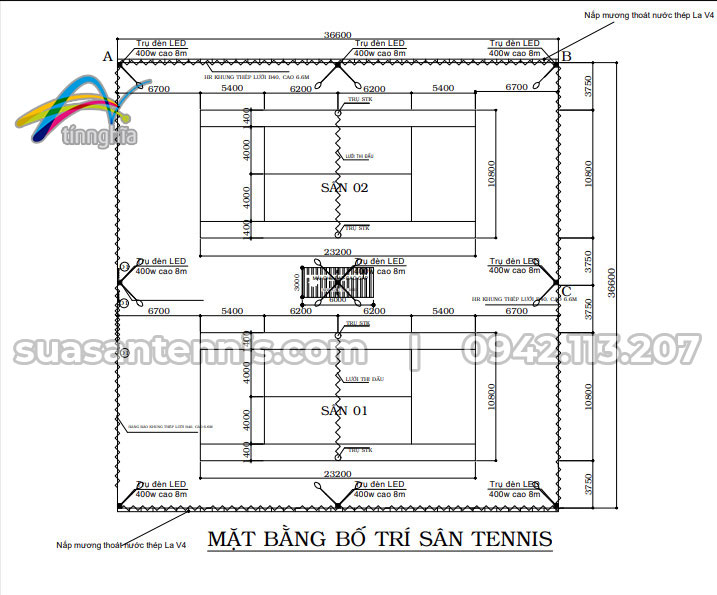 Mặt bằng bố trí 2 sân tennis melia vũng tàu 2