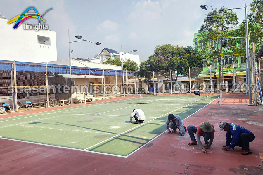 Tín Nghĩa sửa sân tennis điện lực ở Cao Lãnh Đồng Tháp 1