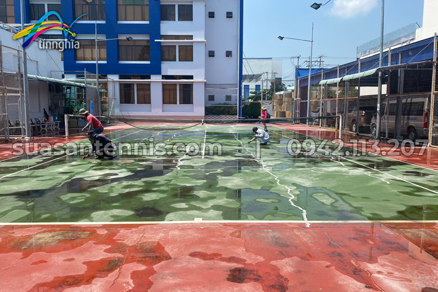 Tín Nghĩa sửa sân tennis điện lực ở Cao Lãnh Đồng Tháp 1