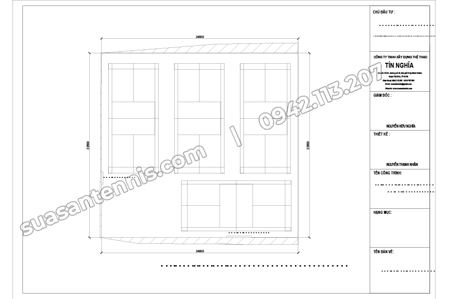 bản vẽ thiết kế 4 sân cầu lông Vĩnh Hưng 1