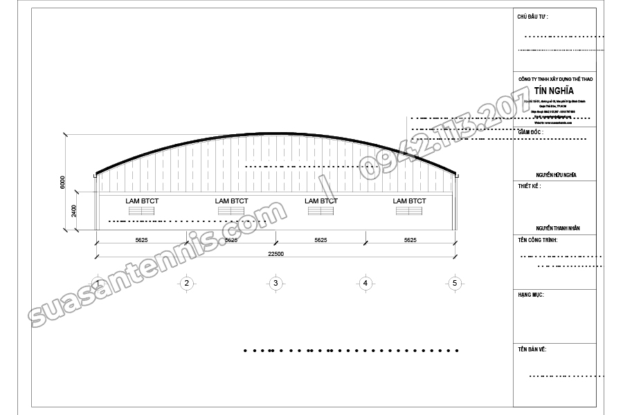 bản vẽ thiết kế 4 sân cầu lông Vĩnh Hưng 2